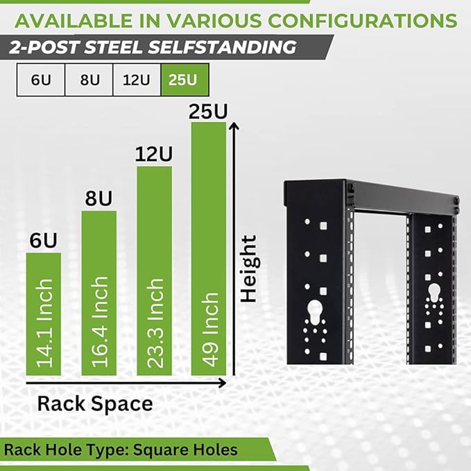 NavePoint 25U 2 Post Open Frame Server Rack - Image 3