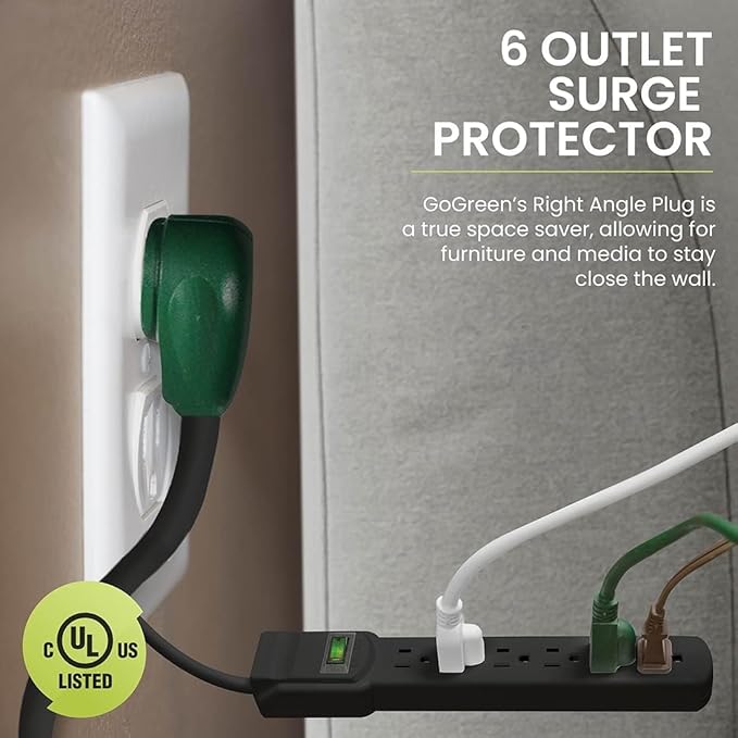 GoGreen Power Inc. 6 Outlet Surge Protector, 6FT Cord, 2 Pack - Image 3
