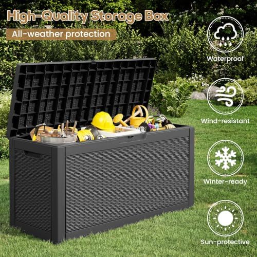 outdoor storage box waterproof, 75 gallon deck box, side view