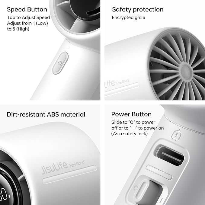 JISULIFE Handheld Turbo Fan Life10s, 5000mAh Rechargeable Portable Fans - Image 7