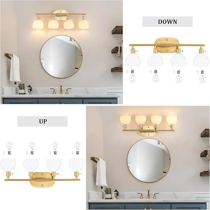 Shenmoyl Bathroom Light Fixtures, 4-Light Brass Vanity Wall Light Over Mirror - Image 8