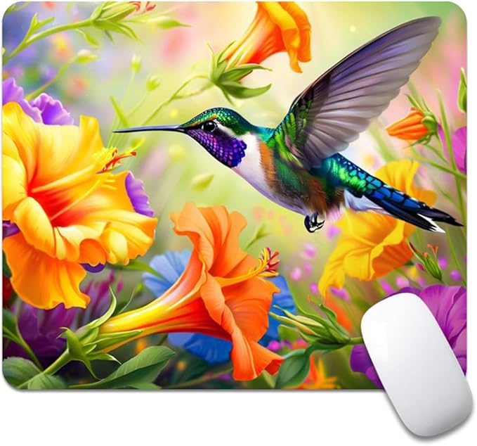 Hummingbird Flowers Square Mouse pad, Waterproof, Anti Slip Rubber Base by Goodsprout