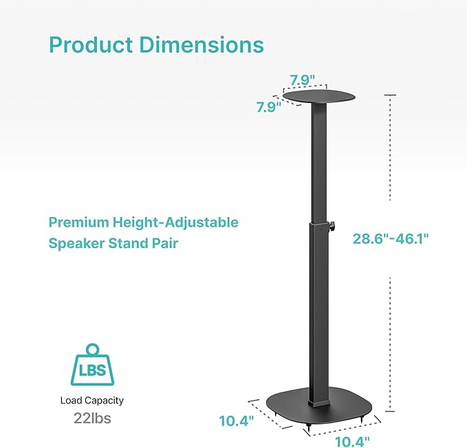 Pegzone Height-Adjustable Speaker Stand Pair from 28.6" to 46.1", 22lbs Capacity - Image 8
