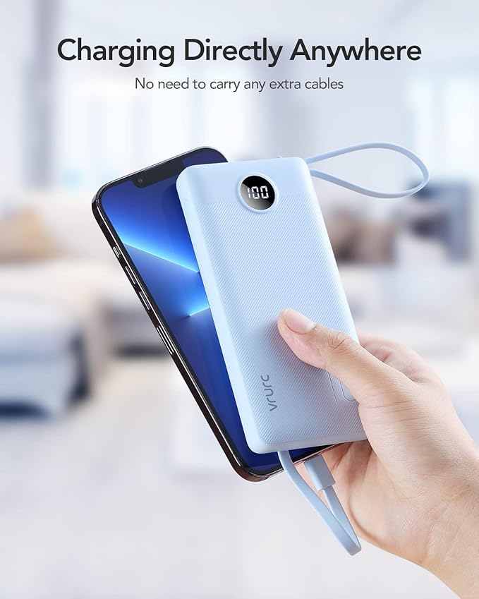 VRURC 10000mAh Power Bank Built-in Cables, Portable Charger - Image 7