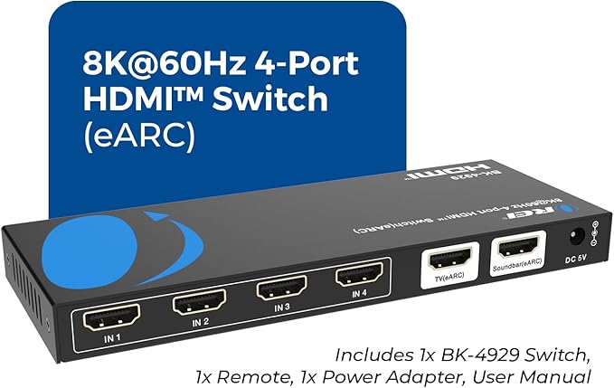 OREI 4-Port eARC 8K Audio Extractor 4x1 Switch - Image 9