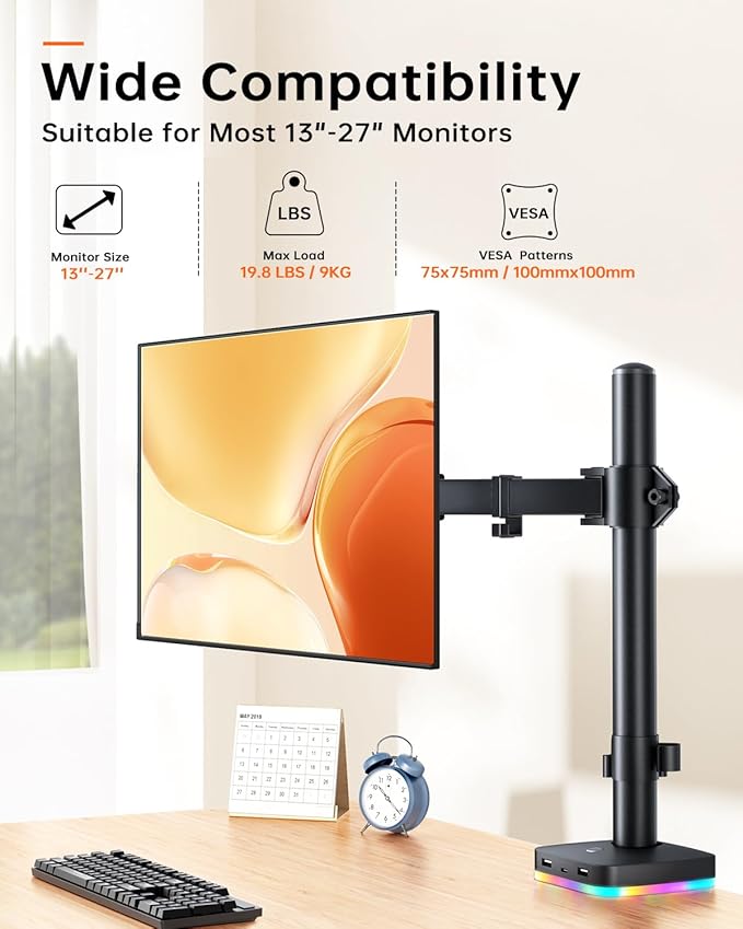 RGB Single Monitor Stand, Monitor Arm - Image 6