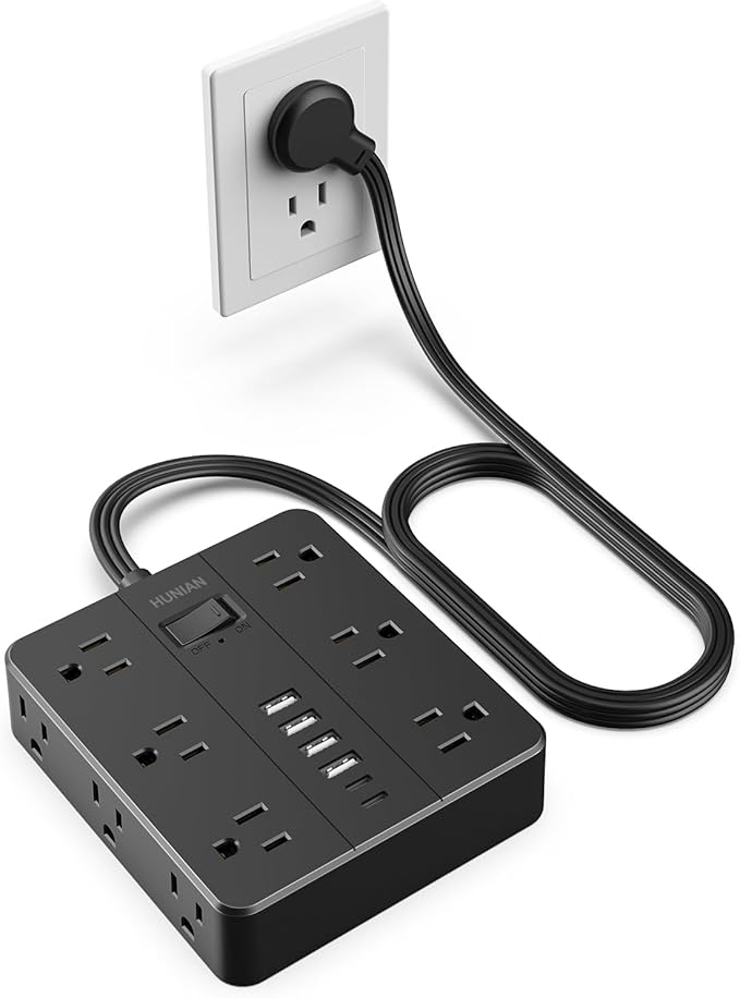 Flat Plug Power Strip Surge Protector, HUNIAN 5 Ft Extension Cord by HUNIAN
