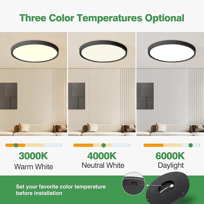 2PK 15.8 Inch Black LED Flush Mount Ceiling Light, 3000K/4000K/6000K CCT - Image 2