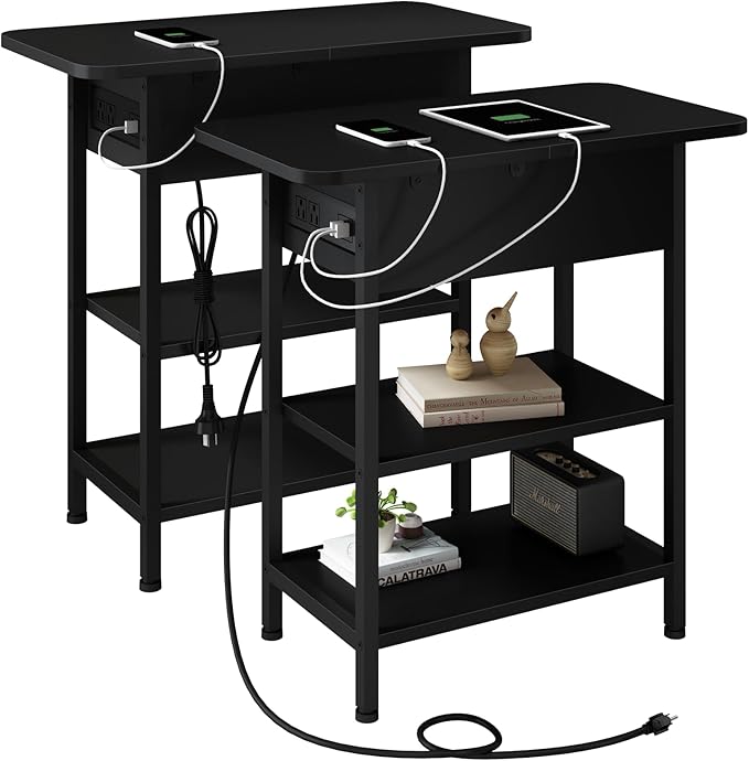 LIDYUK End Table with Charging Station, Nightstands Set of 2 by LIDYUK