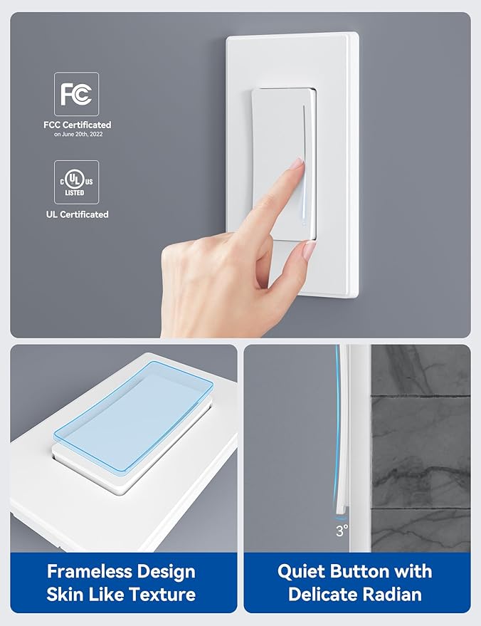 ELEGRP Smart Dimmer Light Switch DTR10, Single Pole Setup, 2.4GHz Wi-Fi Touch - Image 2