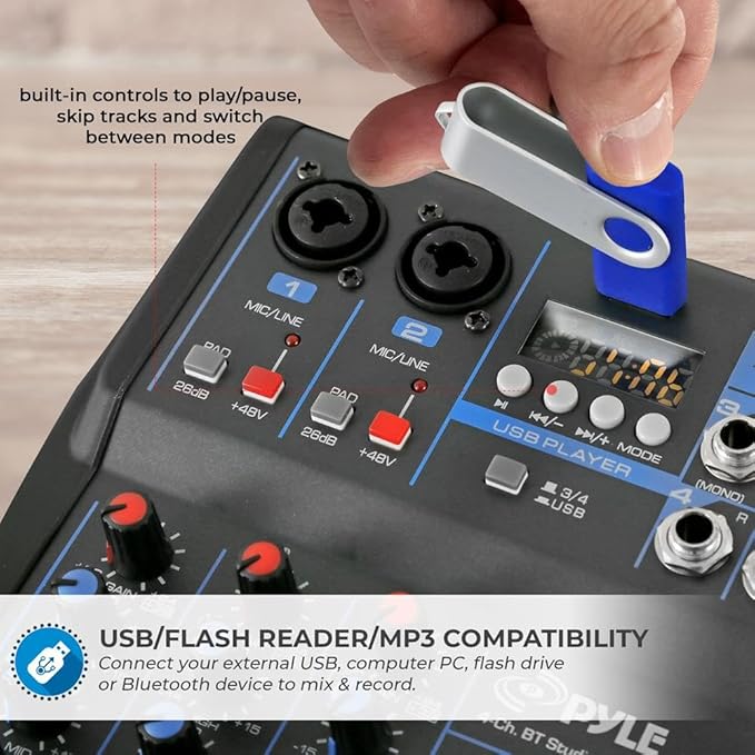 Pyle Professional Audio Mixer Sound Board Console System- Interface 4 Channel - Image 6