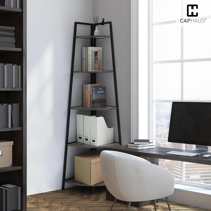 CAPHAUS Tall Corner Shelf Stand, 5-Tier Display Shelves, Ladder Corner Wood - Image 8