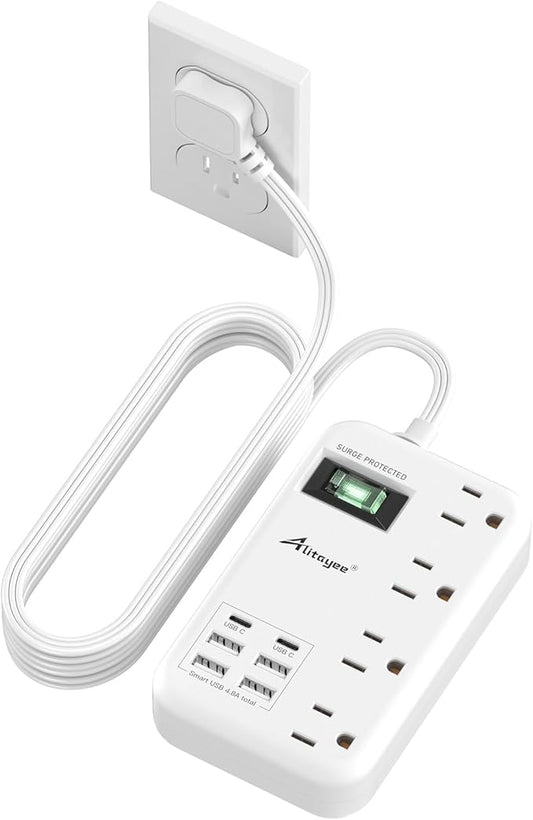 Alitayee 6 USB Surge Protector Power Strip- Travel Power Strip by Alitayee