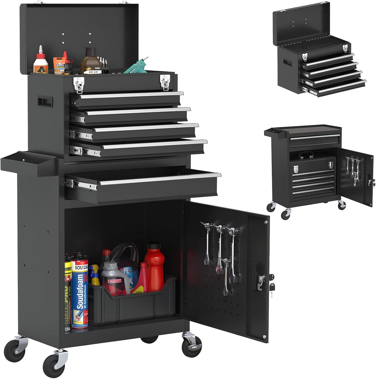 tool chest, 5-drawer rolling tool chest with detachable shown in use