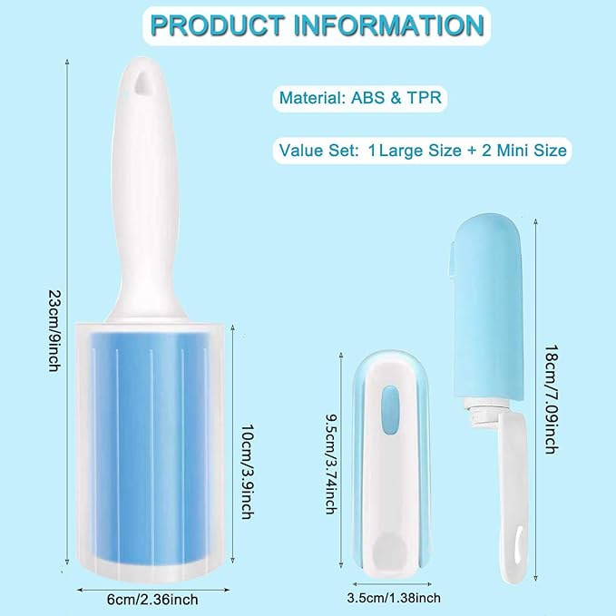 Reusable Washable Lint Roller 3 Pack, Sticky Gel Lint Rollers, Cat Dog Pet Hair - Image 2