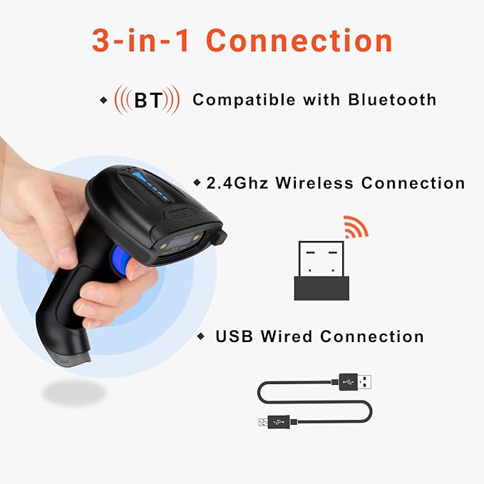 Tera Pro 1D Wireless Barcode Scanner 3 in 1 Bluetooth & 2.4G Wireless & USB - Image 5