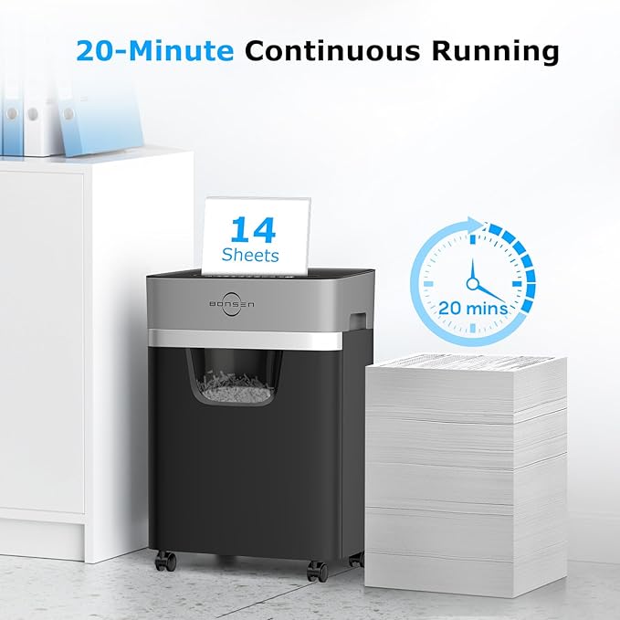 BONSEN 14-Sheet Paper Shredder for Home Office, Heavy Duty Cross Cut Shredder - Image 2