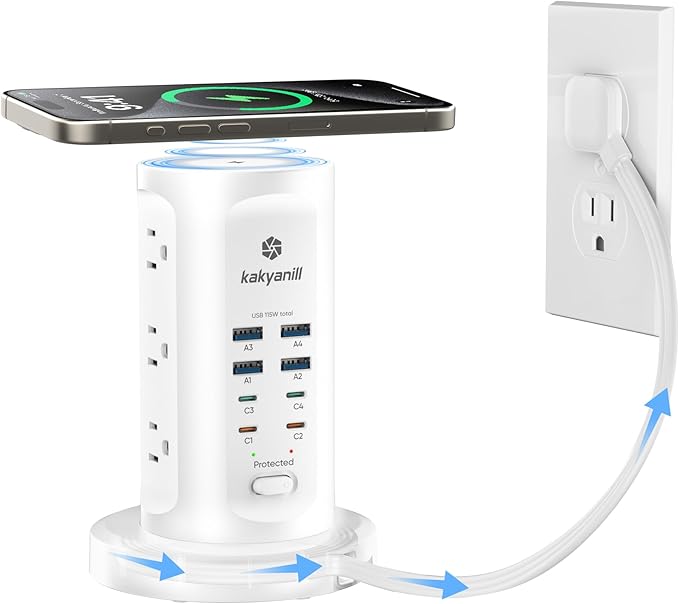 Kakyanill 115W USB Charging Station, Surge Protector Power Strip Tower by kakyanill