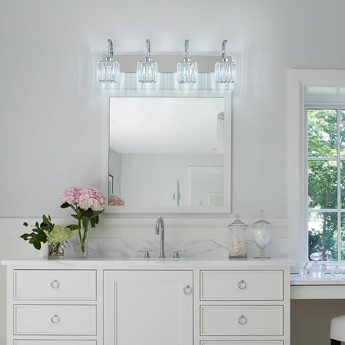 FDPBY Crystal Vanity Lights 4-Light Chrome Bathroom Vanity Lights Modern - Image 3