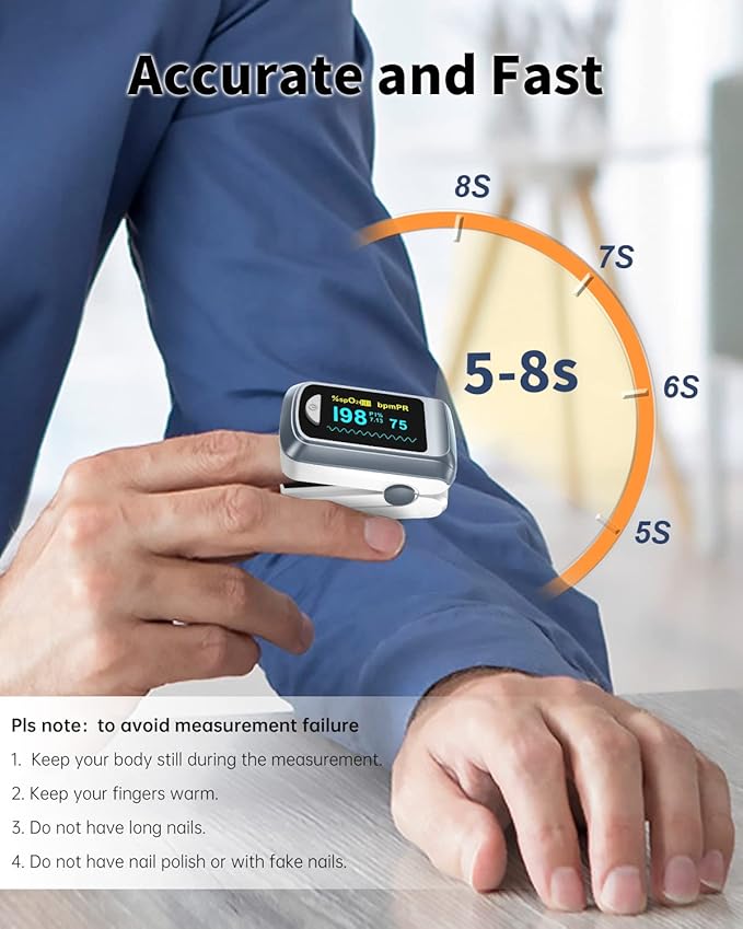 Fingertip Pulse Oximeter Blood Oxygen Saturation Monitor Pulse Ox, Heart Rate - Image 3