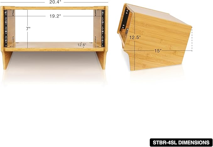 Sound Town DIY 4U Angled Desktop Turret Studio Rack, Solid Carbonized Bamboo - Image 5
