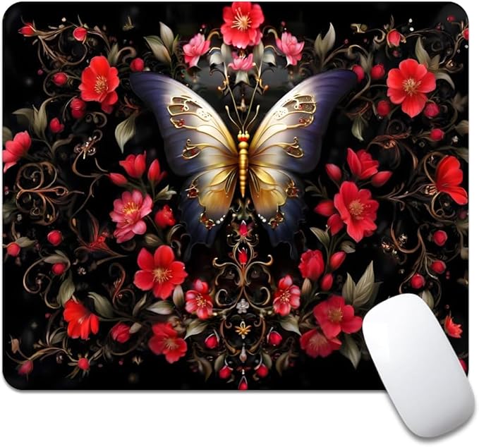 Black Butterfly Square Mouse pad, Waterproof, Anti Slip Rubber Base, Computer by Goodsprout