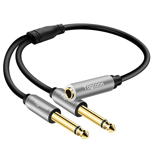 Togconn 1/4 inch TS Mono Splitter Y Adapter, 6.35mm Mono Female to Dual 6.35 mm by Togconn