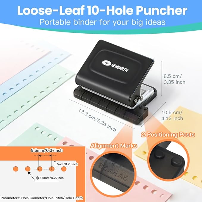 10-Hole Binding Machine for Planners, Metal Punch Loose Leaf Tool 26 Holes for - Image 2