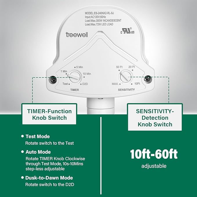 TREEWELL 240-Degree Replacement Motion Detector, Adjustable Time & Detection - Image 3