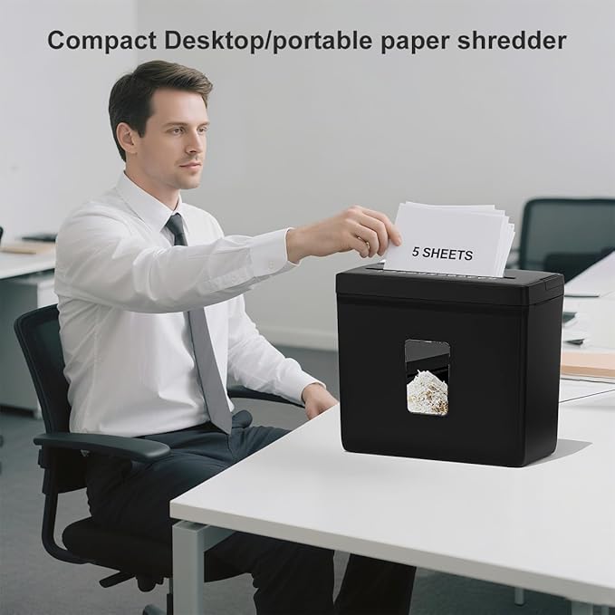 Woolsche Paper Shredder for Home, 5 Sheet Desktop Cross Cut - Image 4
