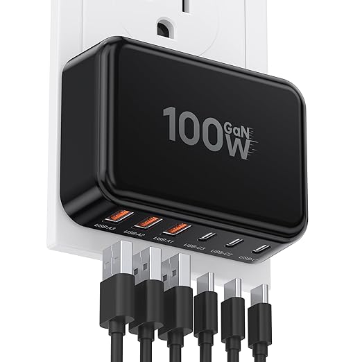 Fast Charger Block, GaN 6 Port USB C Charging Station Hub Cube, 100W Multiport by CSODINCE