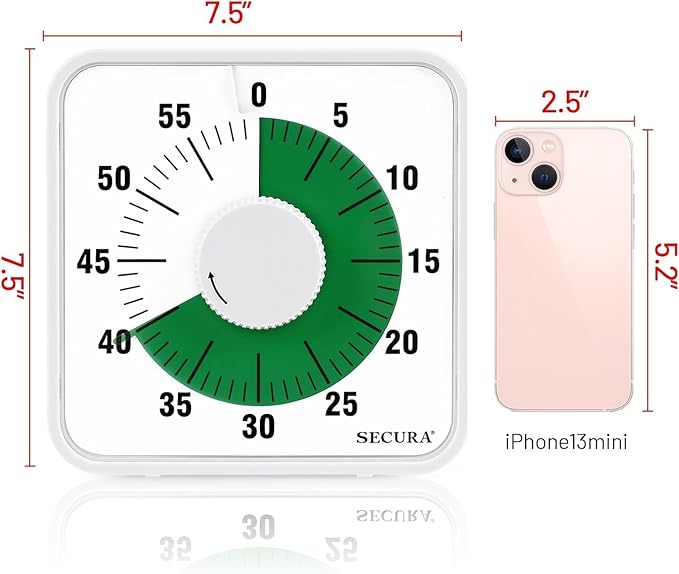 Secura 7.5 Inch Visual Timer, 60 Minute Oversize Visual Countdown Timer - Image 7