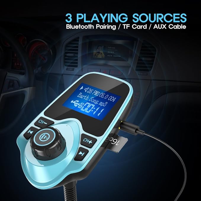 Nulaxy Bluetooth Car FM Transmitter Audio Adapter Receiver Wireless Hands-Free - Image 5