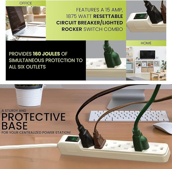 GoGreen Power Inc. 6 Outlet Surge Protector, 2FT Cord, 2 Pack - Image 7