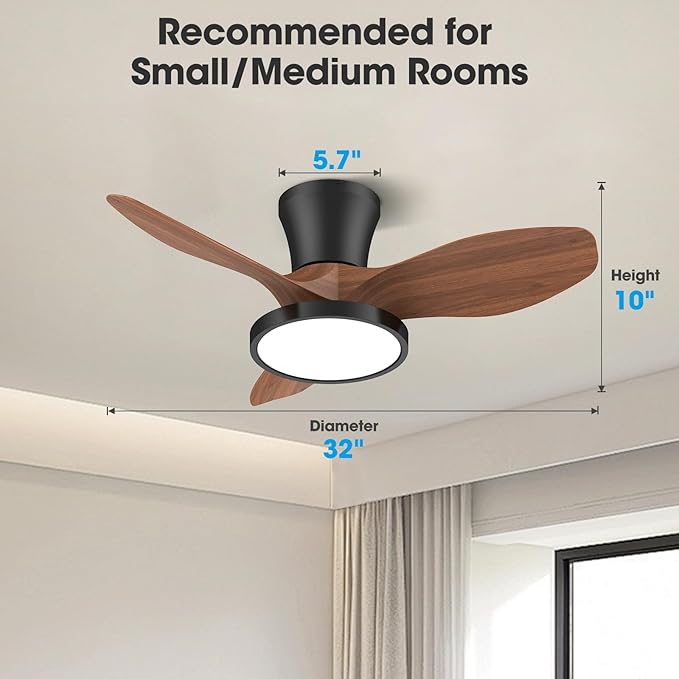 ocioc Quiet Ceiling Fan with LED Light DC motor 32 inch Large Air Volume Remote - Image 7