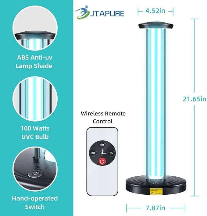 JTAPURE 100W UV Light with Ozone, 3-Gear Timer & Remote Control, Home - Image 3