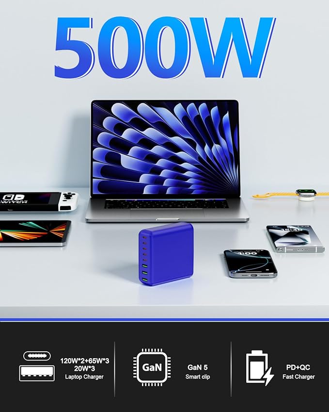 500W USB C Charger Block, 8-Port USB C Charging Station Fast Charging PD 120W - Image 3