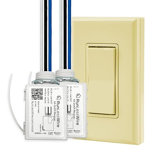 RunLessWire 2 Fixture Battery-Free DIY Kinetic Wireless Light Switch Kit 150ft by RunLessWire