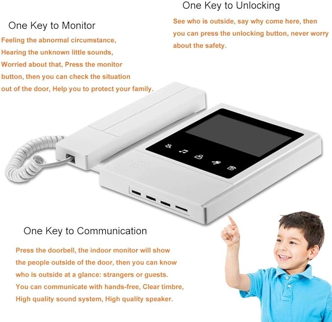 AMOCAM Video Door Phone System, 4.3 Inches Touch Monitor Wired Video Intercom - Image 4