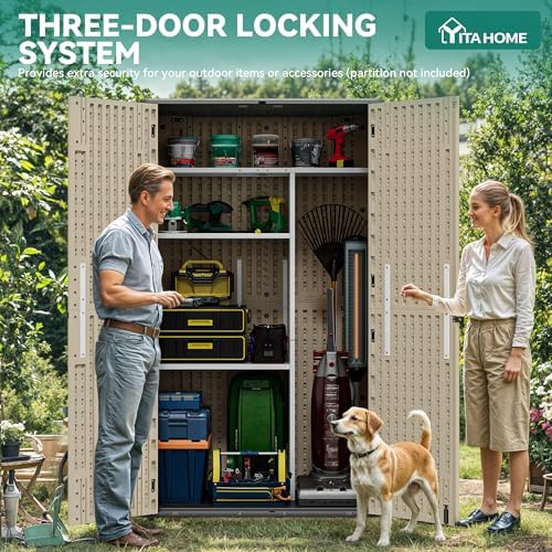 yitahome 60 cuft vertical outdoor storage shed w/o shown in use