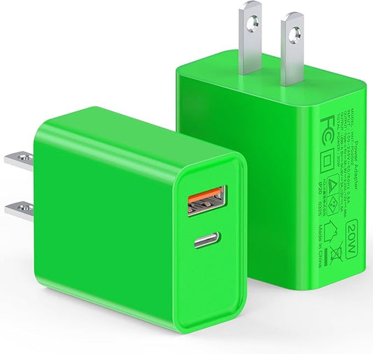 LCGENS 2-Pack USB C Wall Charger, 20W Type C Fast Charger Block Plug Dual Port by LCGENS