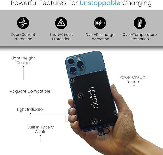 Clutch - Pro USB-C Portable Charger - Compatible - Power Bank Magnetic Battery - Image 4