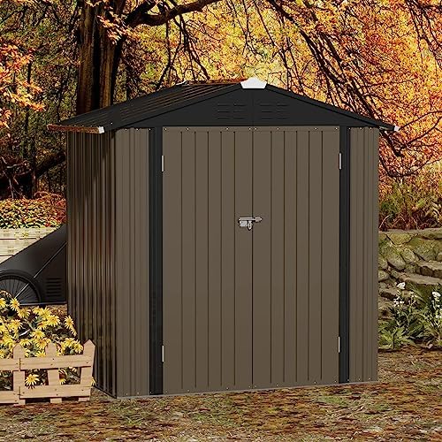 jummico metal outdoor storage shed, 6 x 4, front angle view