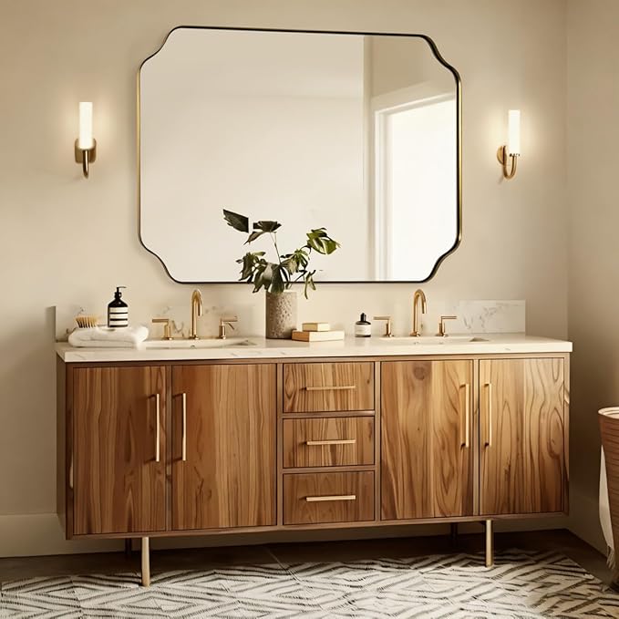 ANDY STAR 36"x48" Large Gold Mirror, Brushed Brass Rectangle Bathroom Mirror - Image 3