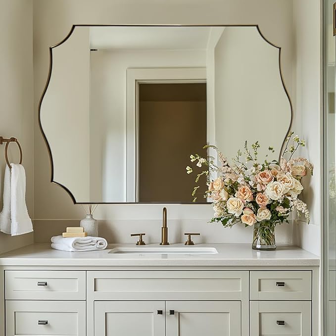 ANDY STAR 30x48 Inch Gold Bathroom Mirror, Large Brushed Gold Rectangle Mirror by ANDYSTAR
