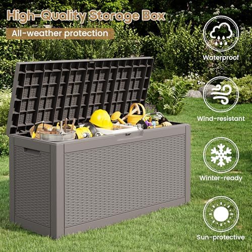 outdoor storage box waterproof, 80 gallon deck box, side view
