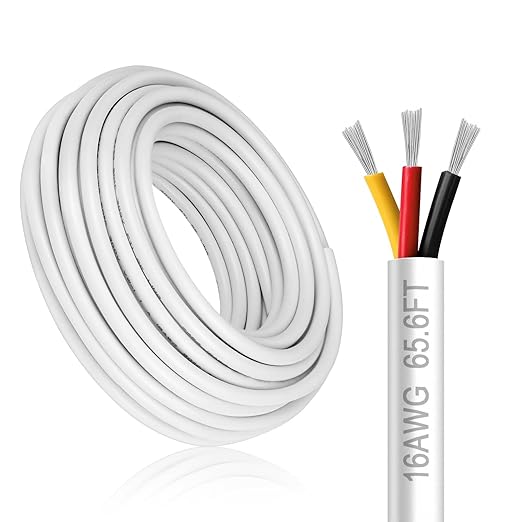 16 Gauge 3 Conductor Electrical Wire, 65.6FT White Stranded Low Voltage 16/3 by DEKIEVALE