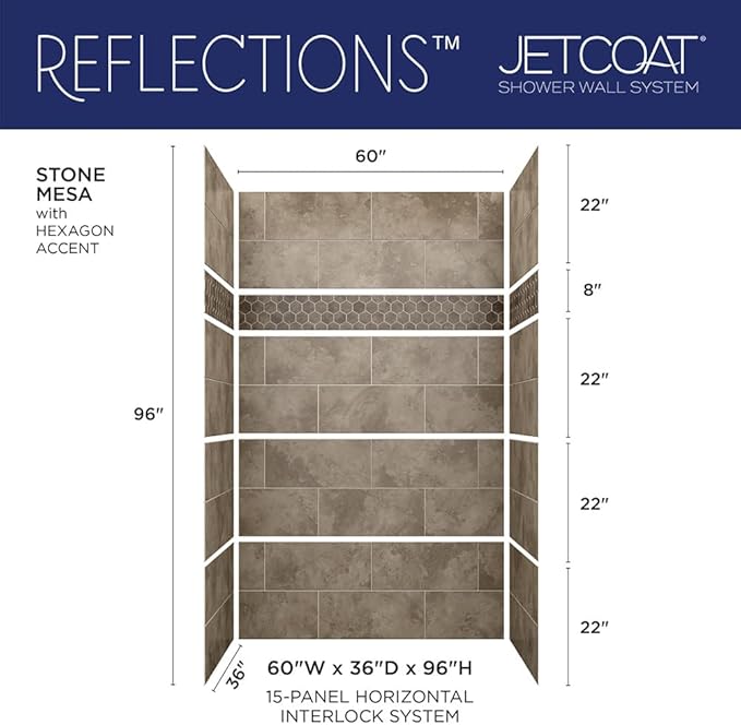 Miseno MSW-603696RFL Readyset 60" X 36" X 96" Fifteen Panel Alcove Shower Wall - Image 9