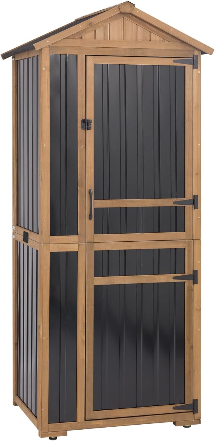 4-tier metal & wood outdoor storage cabinet with, main product view