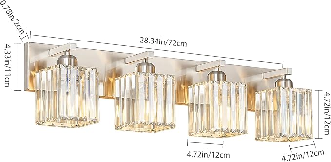FDPBY Modern Vanity Light 4-Lights Brushed Nickel Vanity Light Crystal Bathroom - Image 5